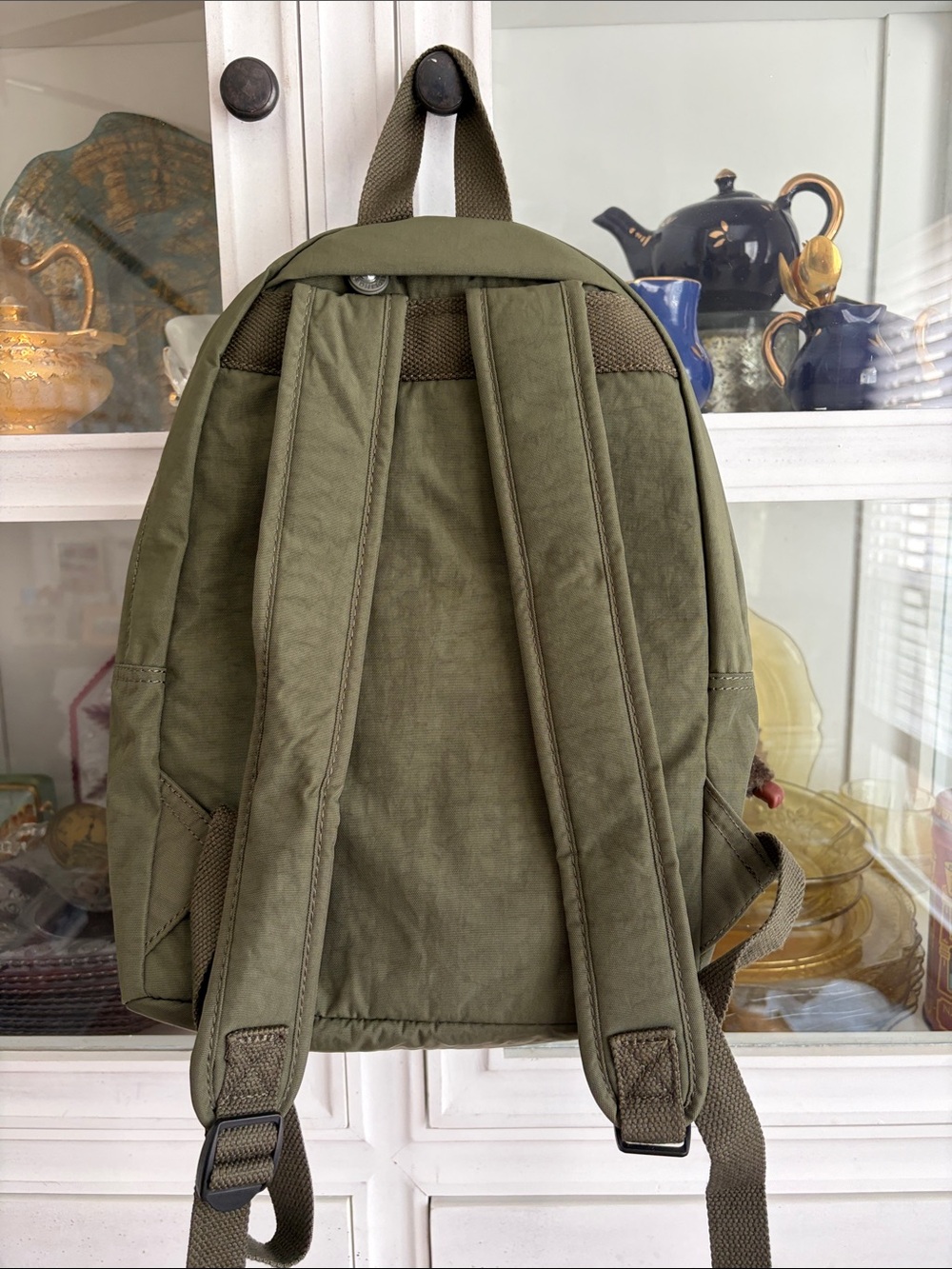 Kipling Olive Green Everyday Backpack with Monkey Keychain - Picture 3 of 4